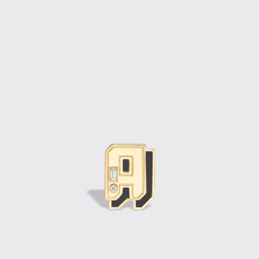 Jewelry Boochier | Onyx Yellow Gold Mini Letter Mono Stud