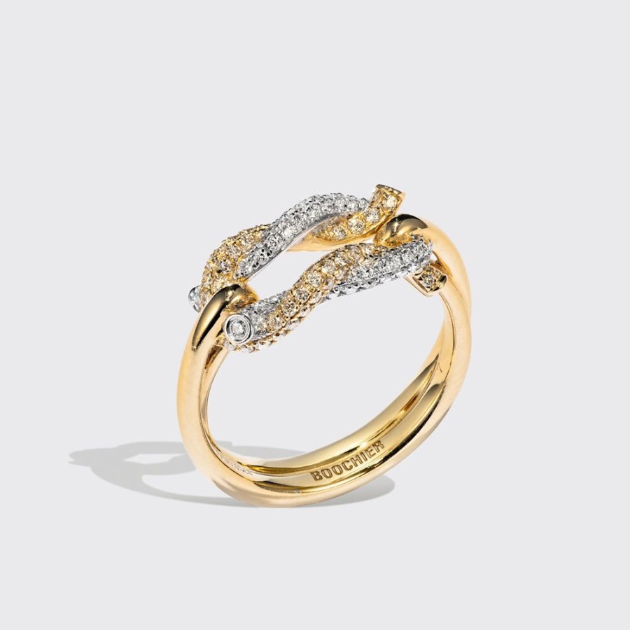 Jewelry Boochier | Yellow Gold-White Gold Full Diamond Ties Buckle Ring