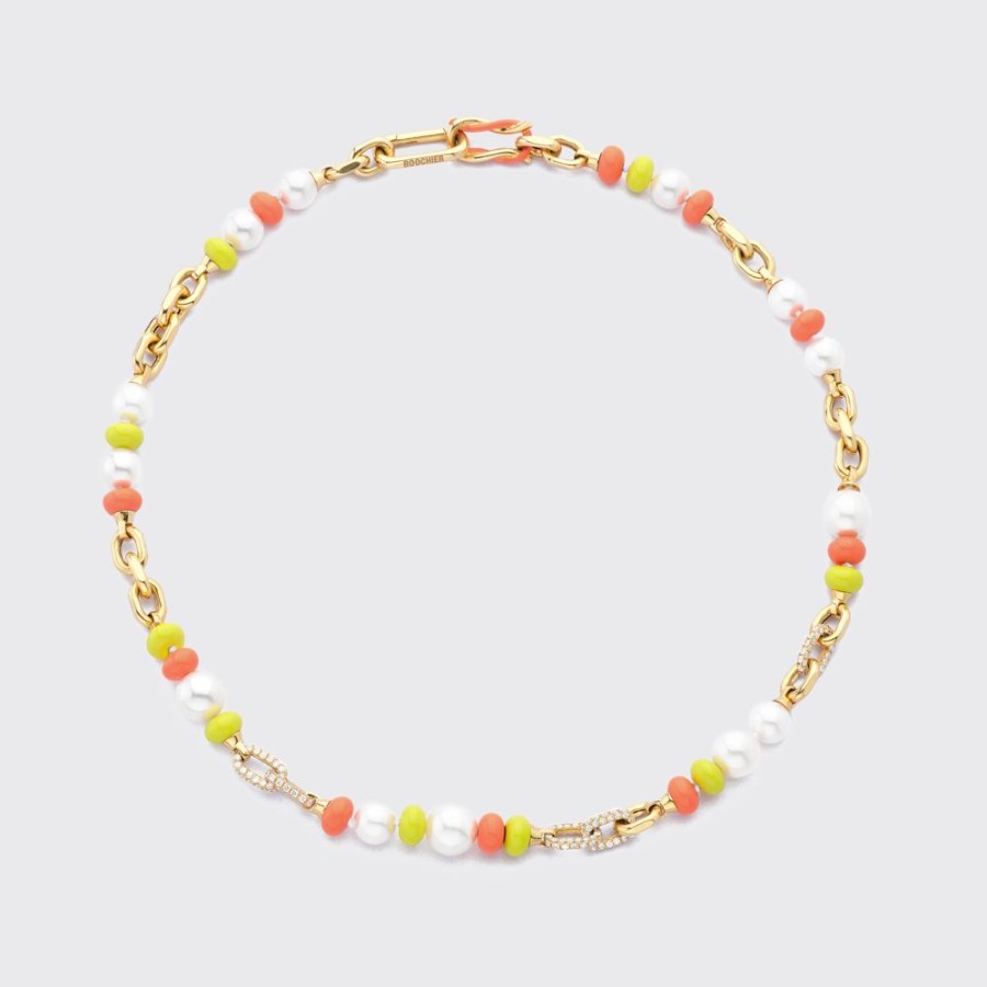 Jewelry Boochier | Orange-Neon Yellow Diamond B-Boy Chain Necklace