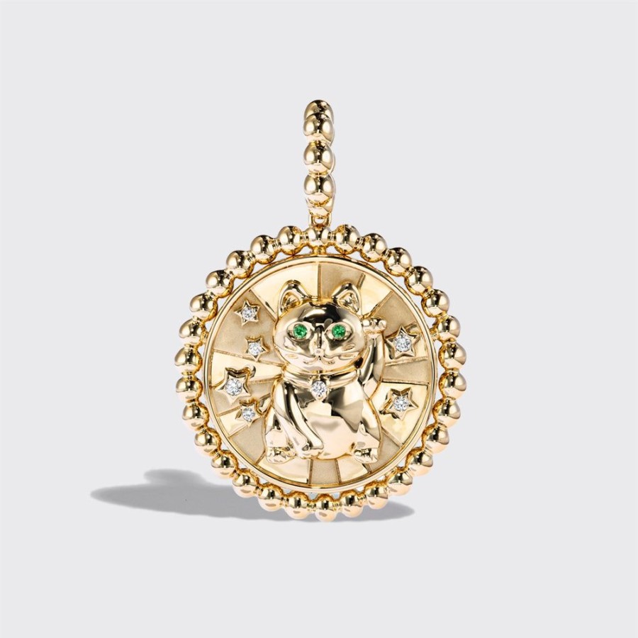 Jewelry Boochier | Yellow Gold Lucky Cat Diamond Charm