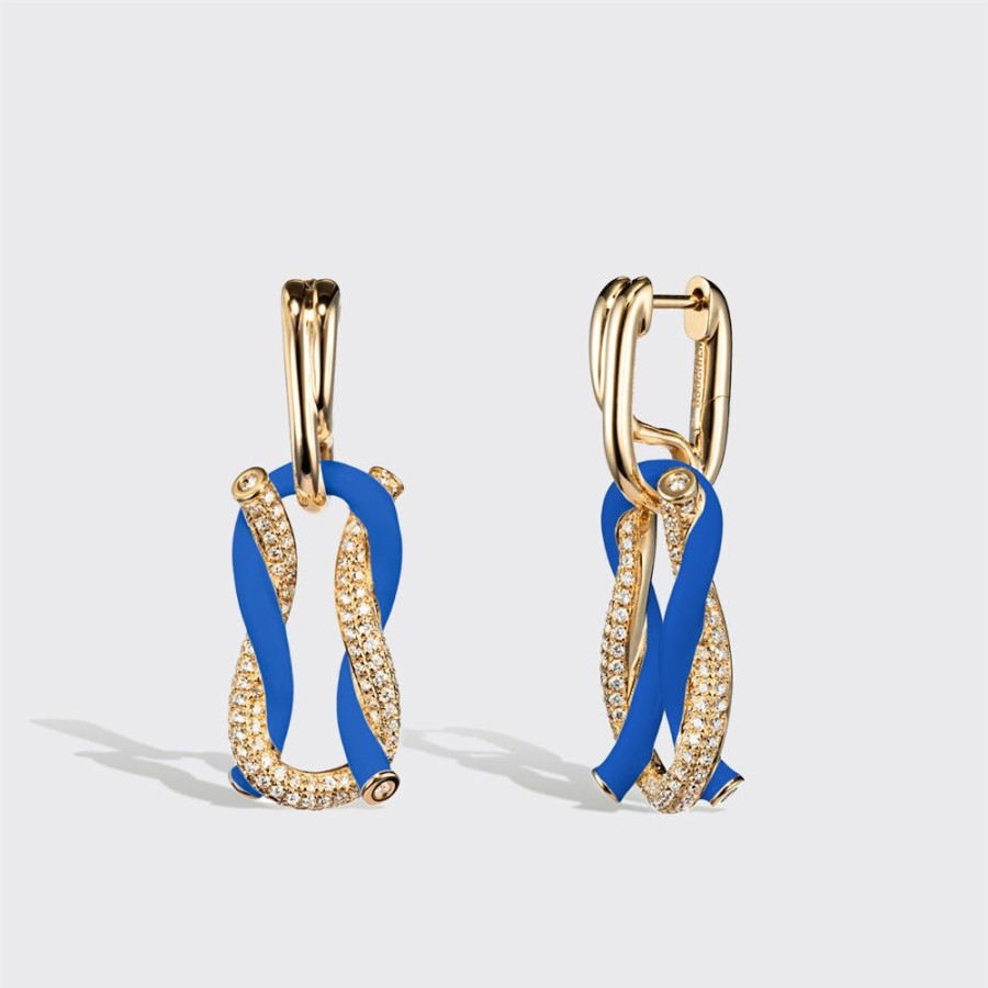 Jewelry Boochier | Jumbo Dark Blue Half Diamond Fruit Hoops Buckle Earrings