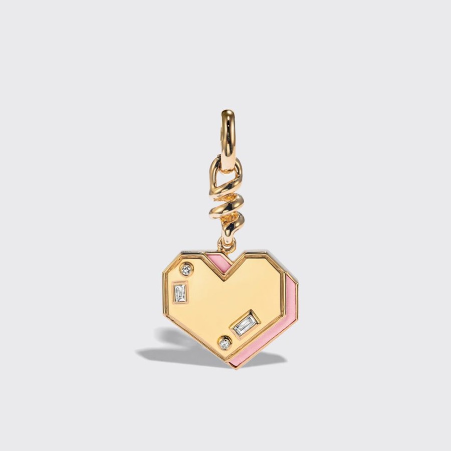 Jewelry Boochier | Pink Opal Yellow Gold Heart Charm