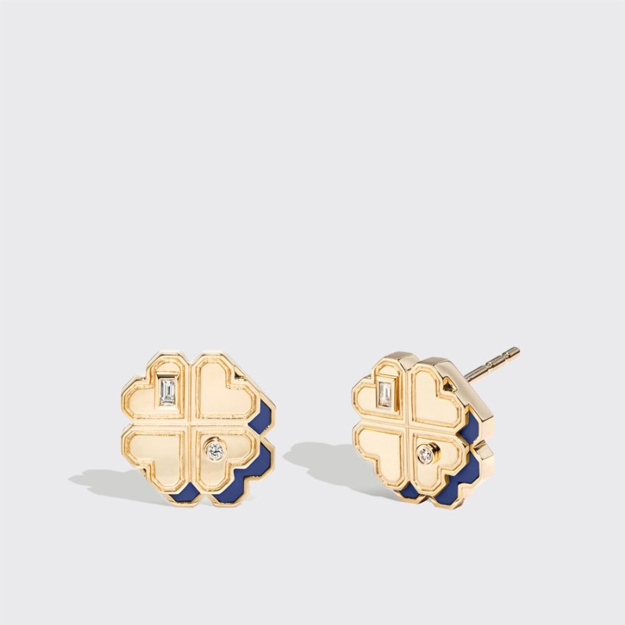 Jewelry Boochier | Lapis Yellow Gold Mini Clover Leaf Studs