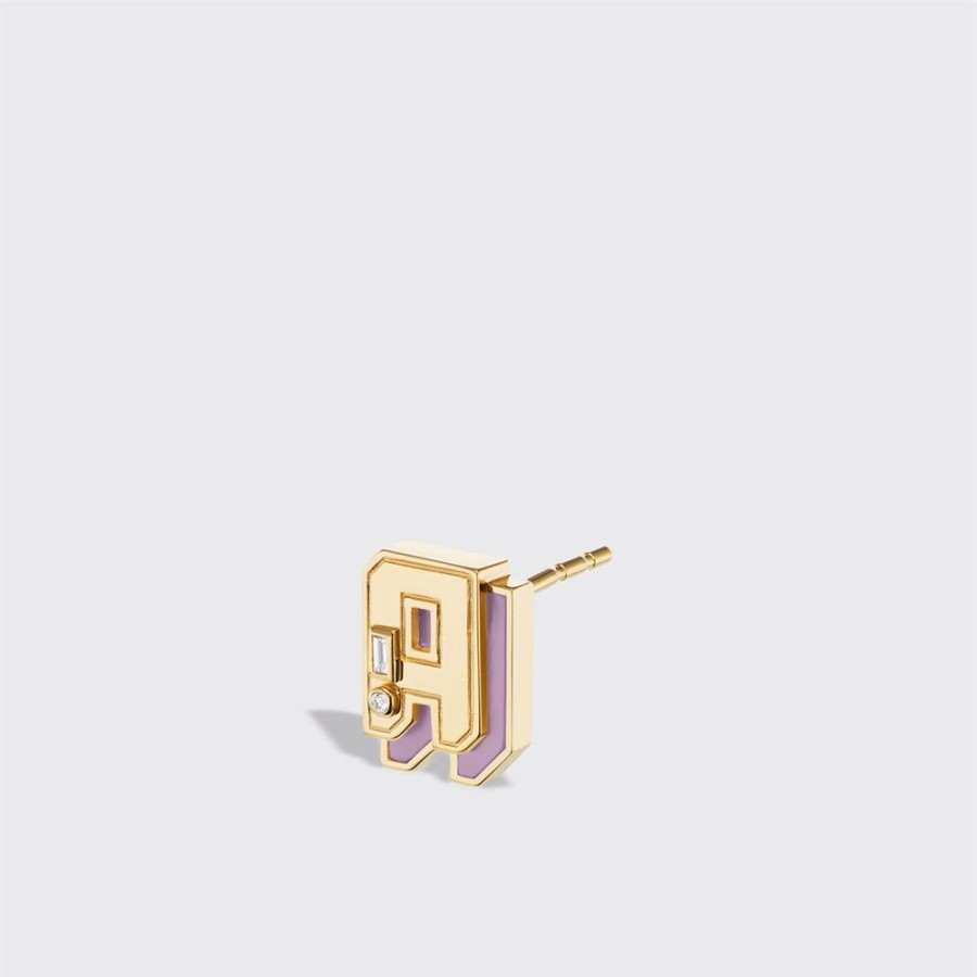 Jewelry Boochier | Phosphosiderite Yellow Gold Mini Letter Mono Stud