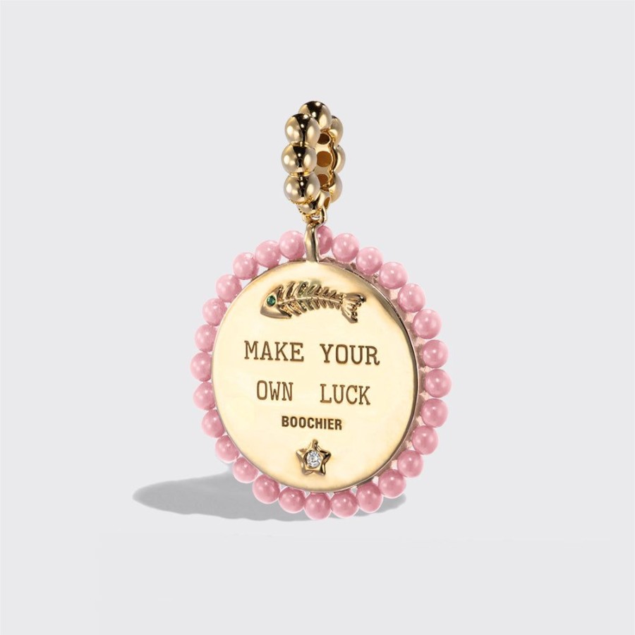 Jewelry Boochier | Pink Opal Yellow Gold Lucky Cat Diamond Charm