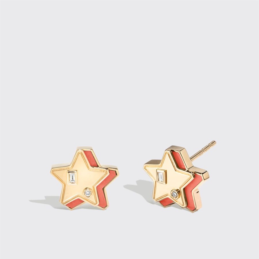 Jewelry Boochier | Coral Yellow Gold Mini Star Studs