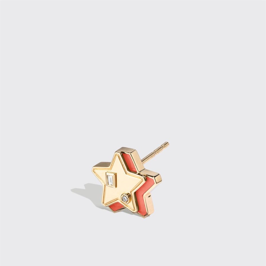 Jewelry Boochier | Coral Yellow Gold Mini Star Studs