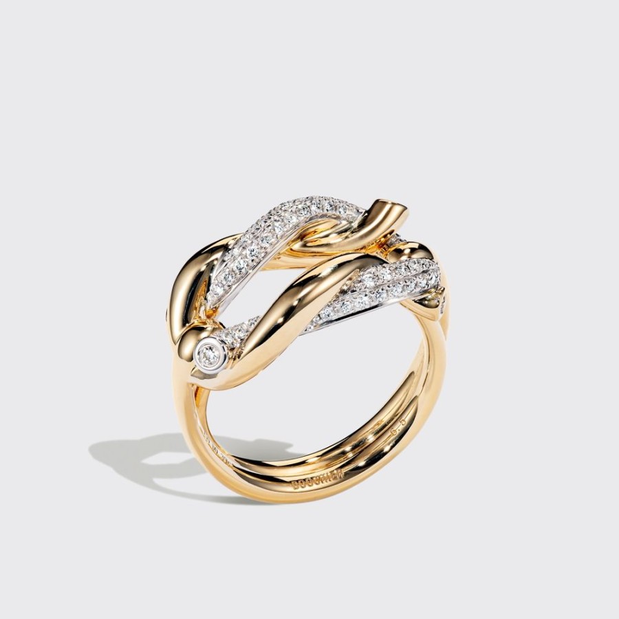 Jewelry Boochier | Jumbo Yellow Gold-White Gold Half Diamond Ties Buckle Ring