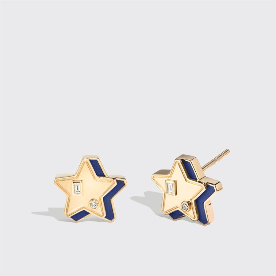 Jewelry Boochier | Lapis Yellow Gold Mini Star Studs