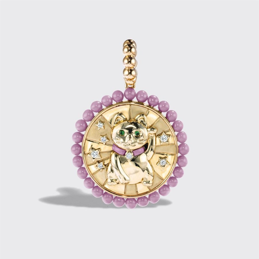 Jewelry Boochier | Phosphosiderite Yellow Gold Lucky Cat Diamond Charm