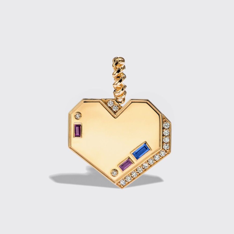 Jewelry Boochier | Jumbo Yellow Gold Diamond Heart Pendant [Blue And Purple Sapphires]