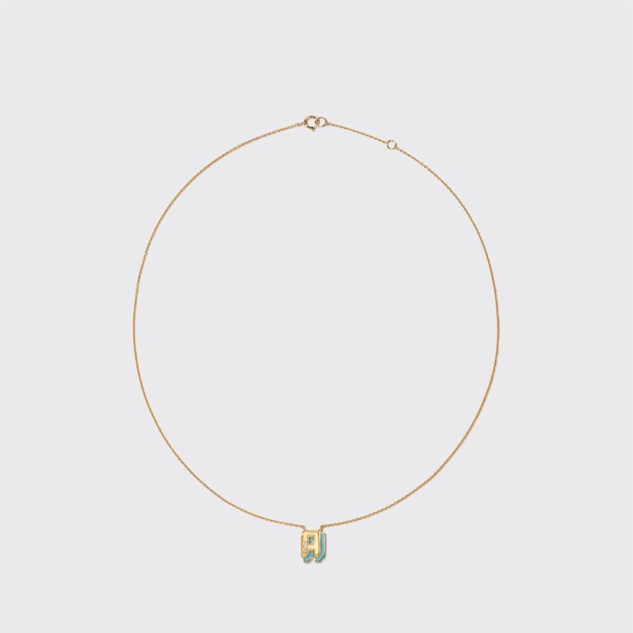 Jewelry Boochier | Turquoise Yellow Gold Mini Letter Necklace