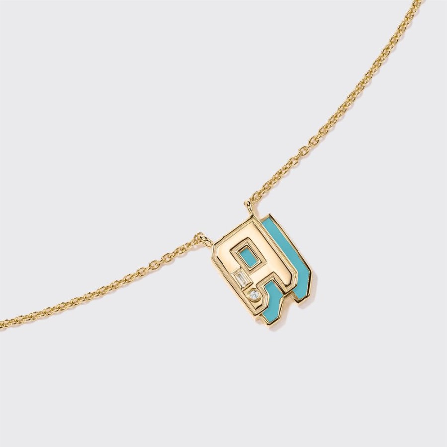 Jewelry Boochier | Turquoise Yellow Gold Mini Letter Necklace