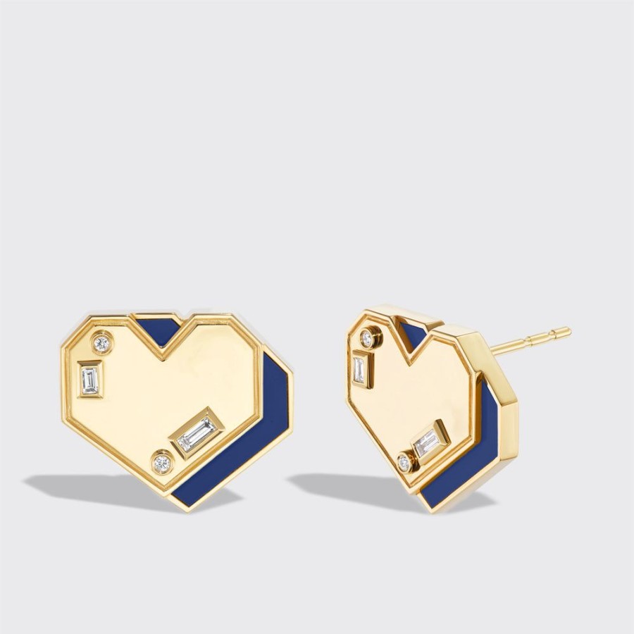 Jewelry Boochier | Lapis Yellow Gold Heart Studs