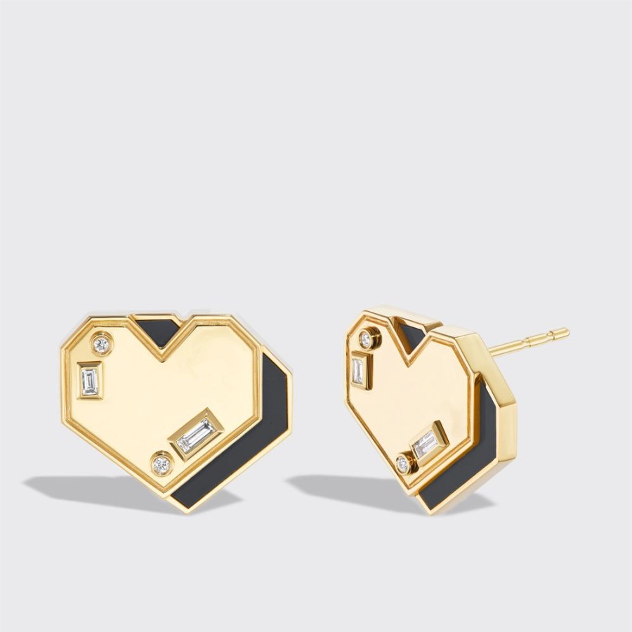 Jewelry Boochier | Onyx Yellow Gold Heart Studs