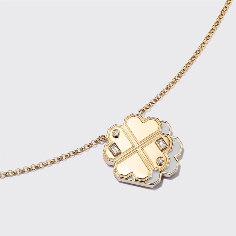 Jewelry Boochier | White Mother Of Pearl Yellow Gold Clover Leaf Necklace