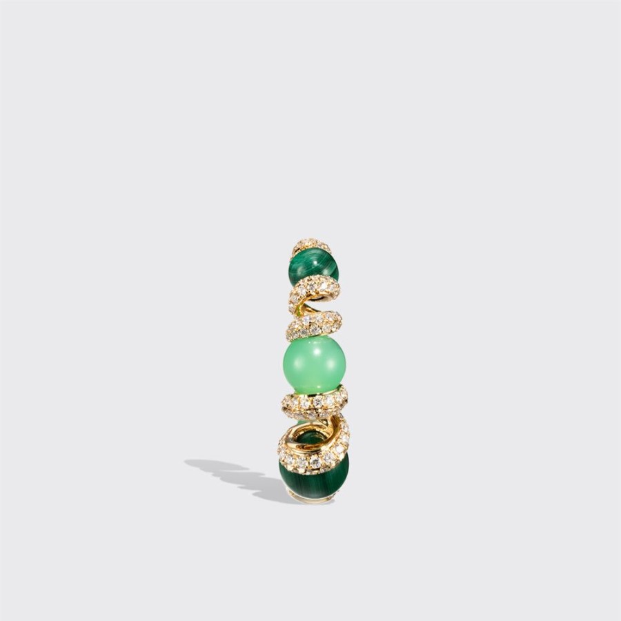 Jewelry Boochier | Chrysoprase & Malachite Yellow Gold Diamond Gumball Slinkee Earrings