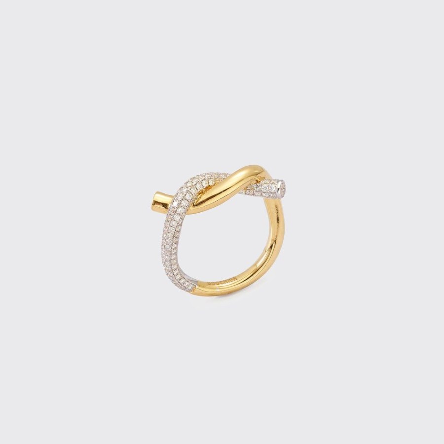 Jewelry Boochier | Yellow Gold-White Gold Half Diamond Ties Ring