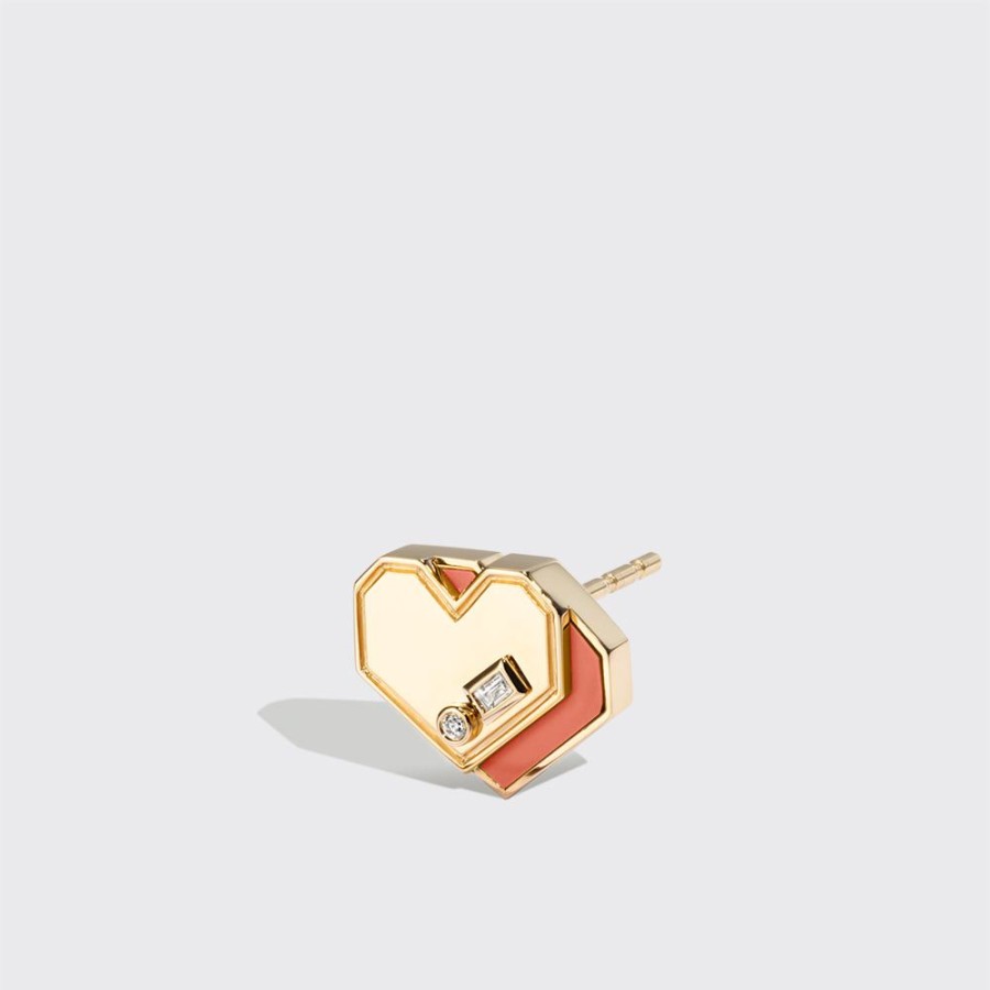 Jewelry Boochier | Coral Yellow Gold Mini Heart Studs