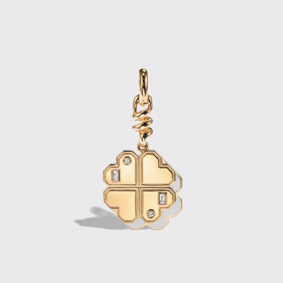 Jewelry Boochier | White Mother Of Pearl Yellow Gold Clover Leaf Charm