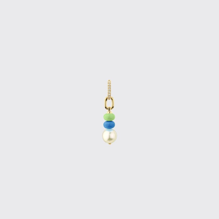 Jewelry Boochier | Dark Blue-Lime Green Single Pearl Diamond B-Boy Earring