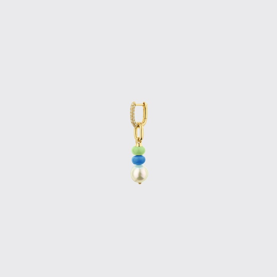 Jewelry Boochier | Dark Blue-Lime Green Single Pearl Diamond B-Boy Earring