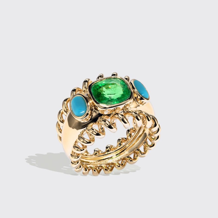 Jewelry Boochier | Jumbo Tsavorite & Turquoise Slinkee Icon Ring