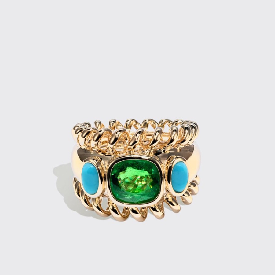 Jewelry Boochier | Jumbo Tsavorite & Turquoise Slinkee Icon Ring