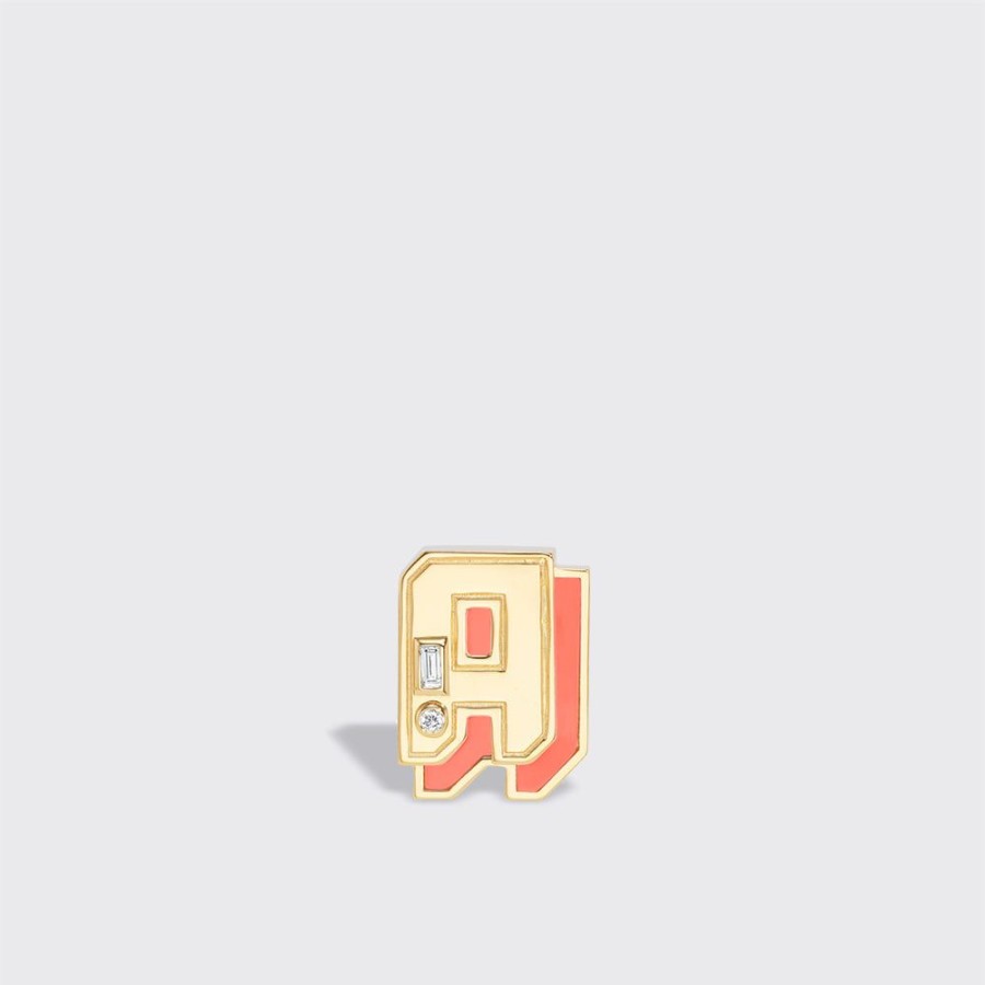 Jewelry Boochier | Coral Yellow Gold Mini Letter Mono Stud