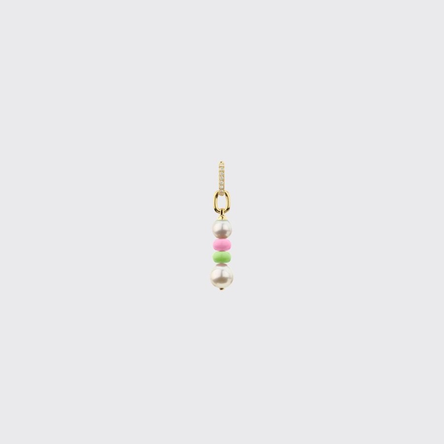 Jewelry Boochier | Light Pink-Lime Green Double Pearl Diamond B-Boy Earring