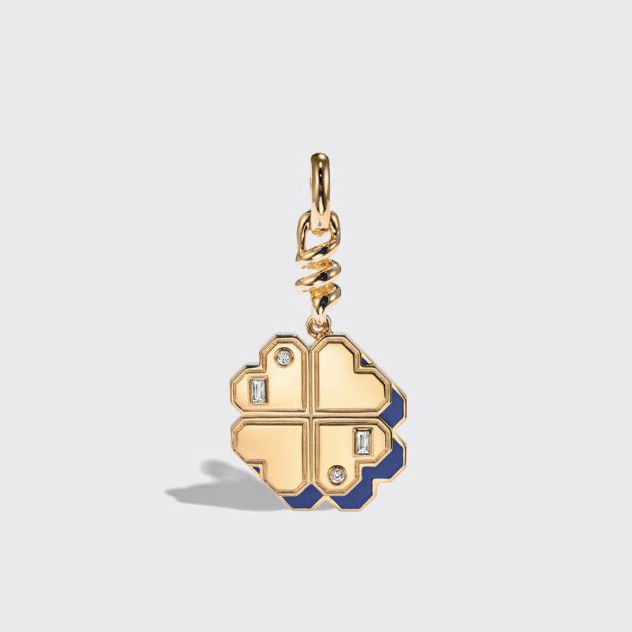 Jewelry Boochier | Lapis Yellow Gold Clover Leaf Charm