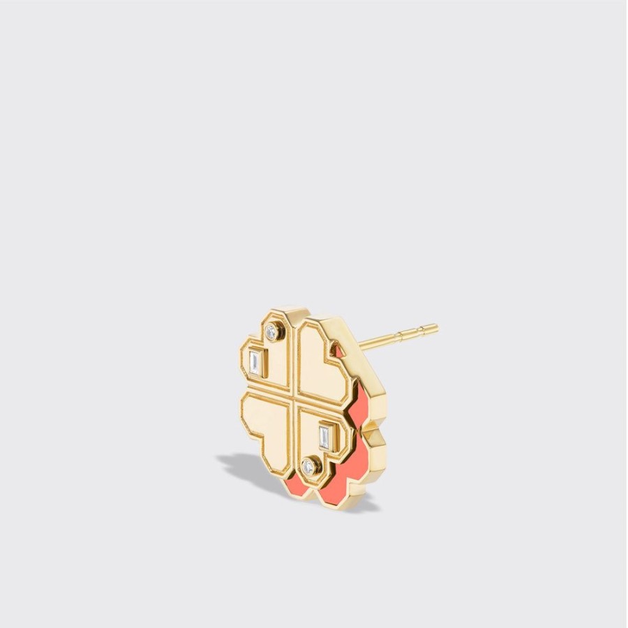 Jewelry Boochier | Coral Yellow Gold Clover Leaf Studs