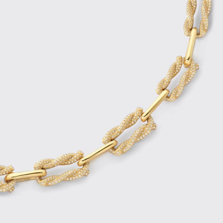 Jewelry Boochier | Yellow Gold Full Diamond Large Ties Links Necklace