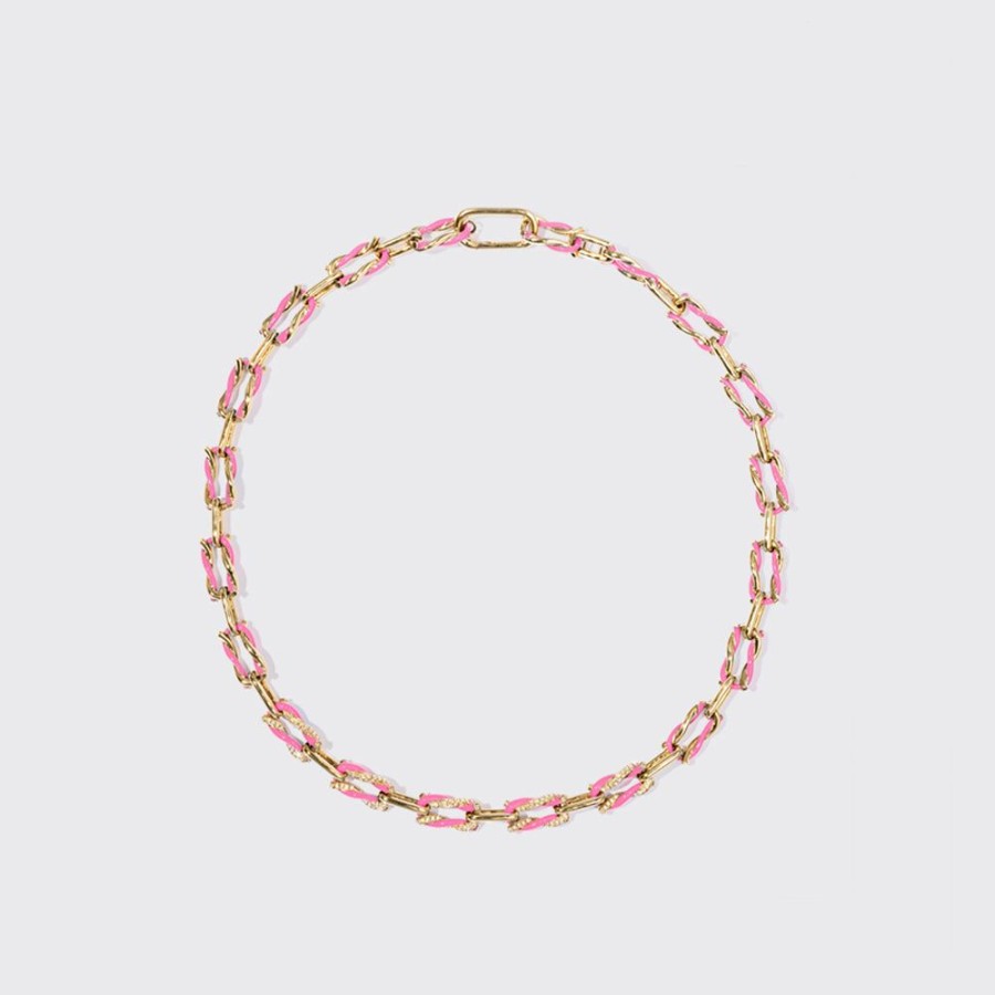 Jewelry Boochier | Hot Pink Five Diamond Fruit Hoops Necklace