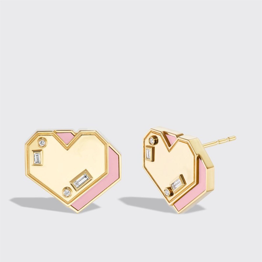 Jewelry Boochier | Pink Opal Yellow Gold Heart Studs