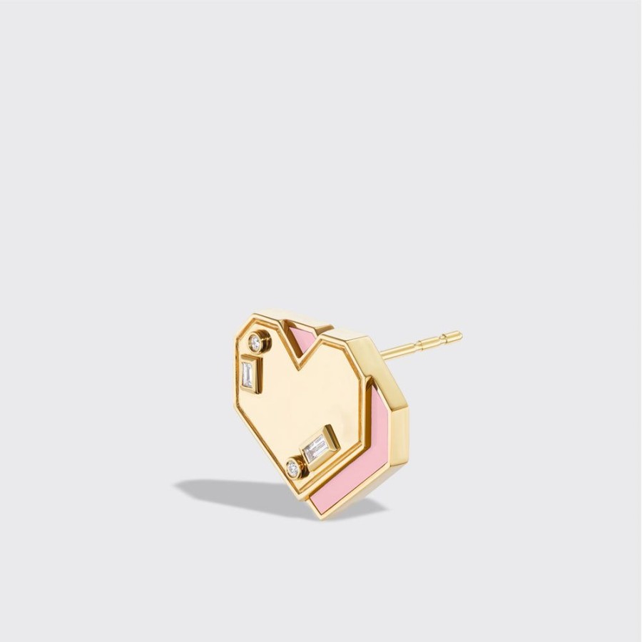 Jewelry Boochier | Pink Opal Yellow Gold Heart Studs