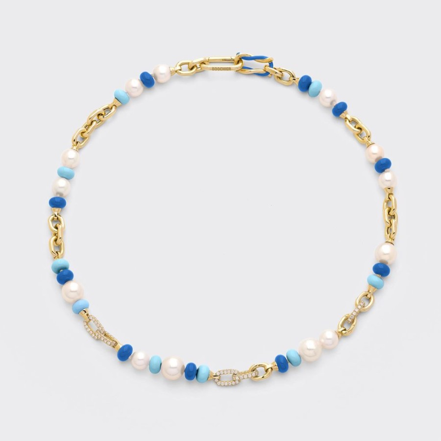 Jewelry Boochier | Light Blue-Dark Blue Diamond B-Boy Chain Necklace