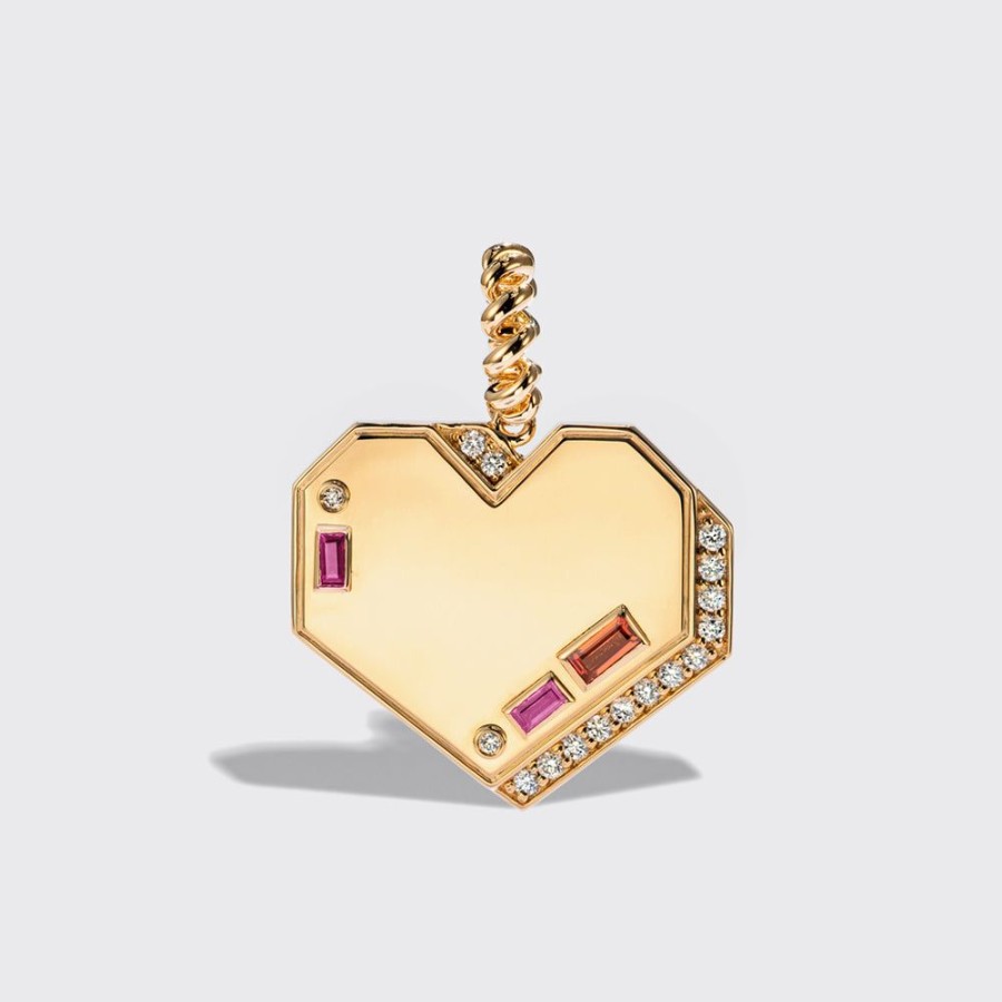 Jewelry Boochier | Jumbo Yellow Gold Diamond Heart Pendant [Orange & Pink Sapphires]