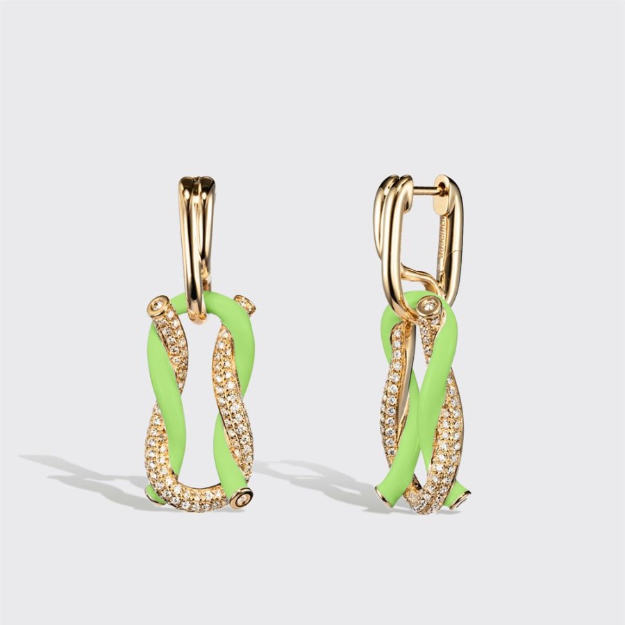 Jewelry Boochier | Jumbo Lime Green Half Diamond Fruit Hoops Buckle Earrings