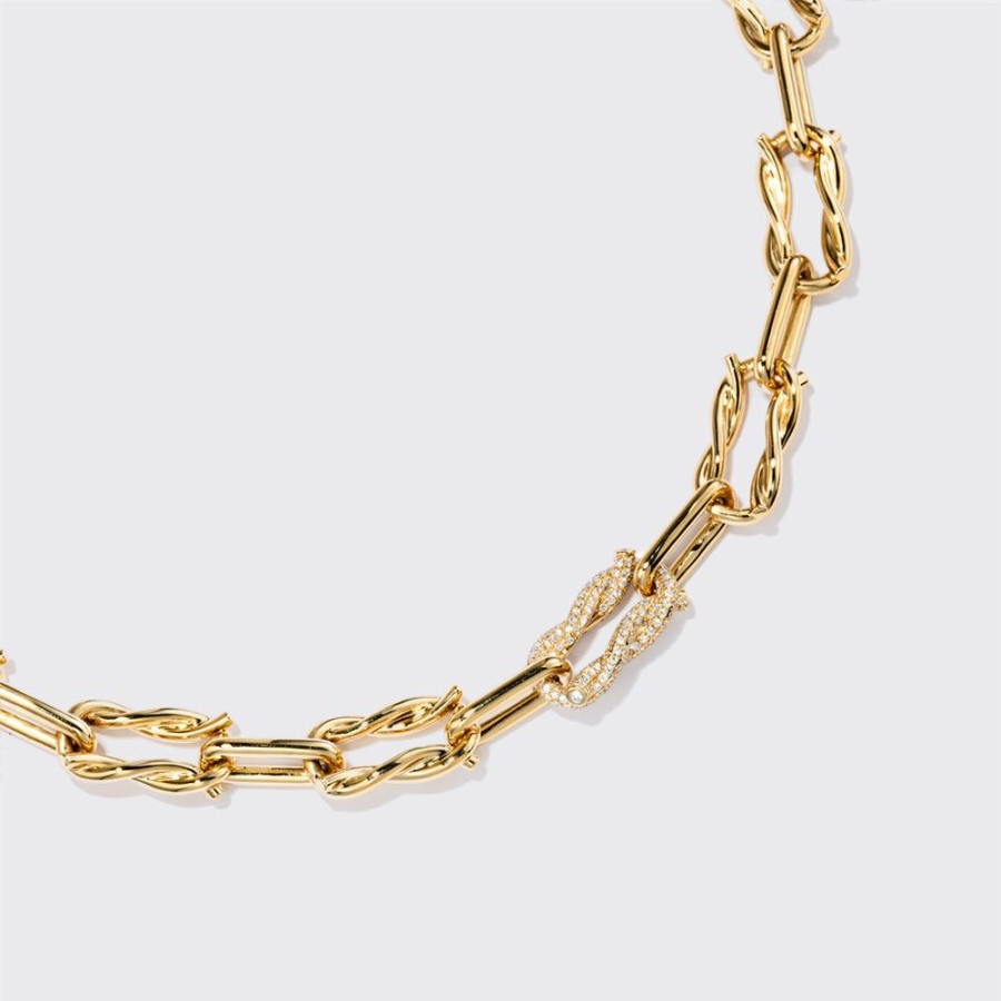 Jewelry Boochier | Yellow Gold Single Diamond Large Ties Links Necklace