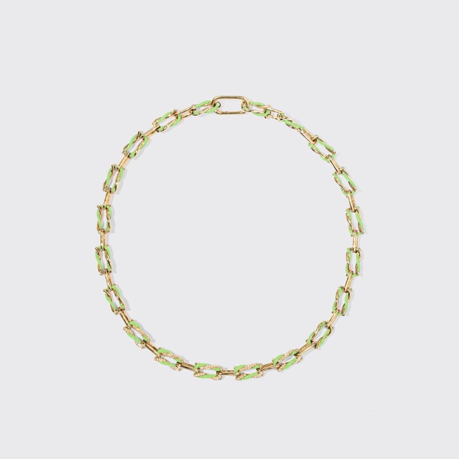 Jewelry Boochier | Lime Green Five Diamond Fruit Hoops Necklace