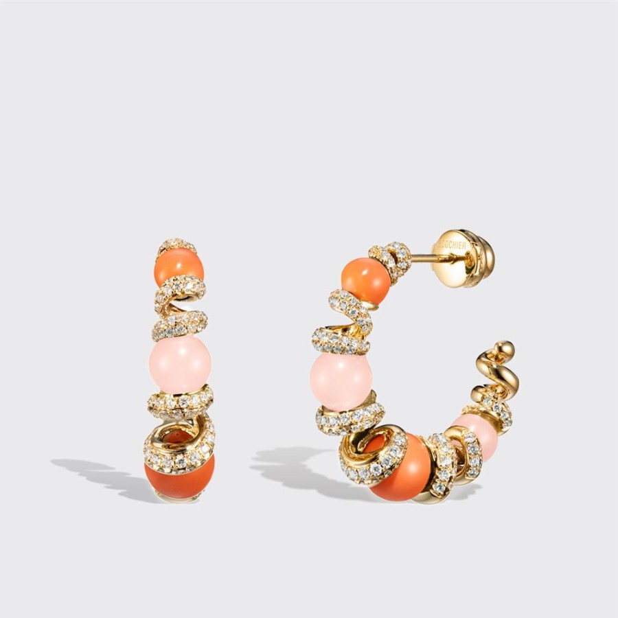 Jewelry Boochier | Coral & Pink Opal Yellow Gold Diamond Gumball Slinkee Earrings