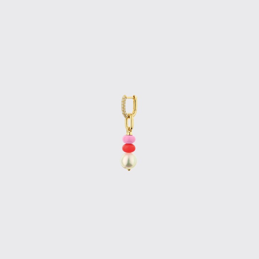 Jewelry Boochier | Light Pink-Red Single Pearl Diamond B-Boy Earring