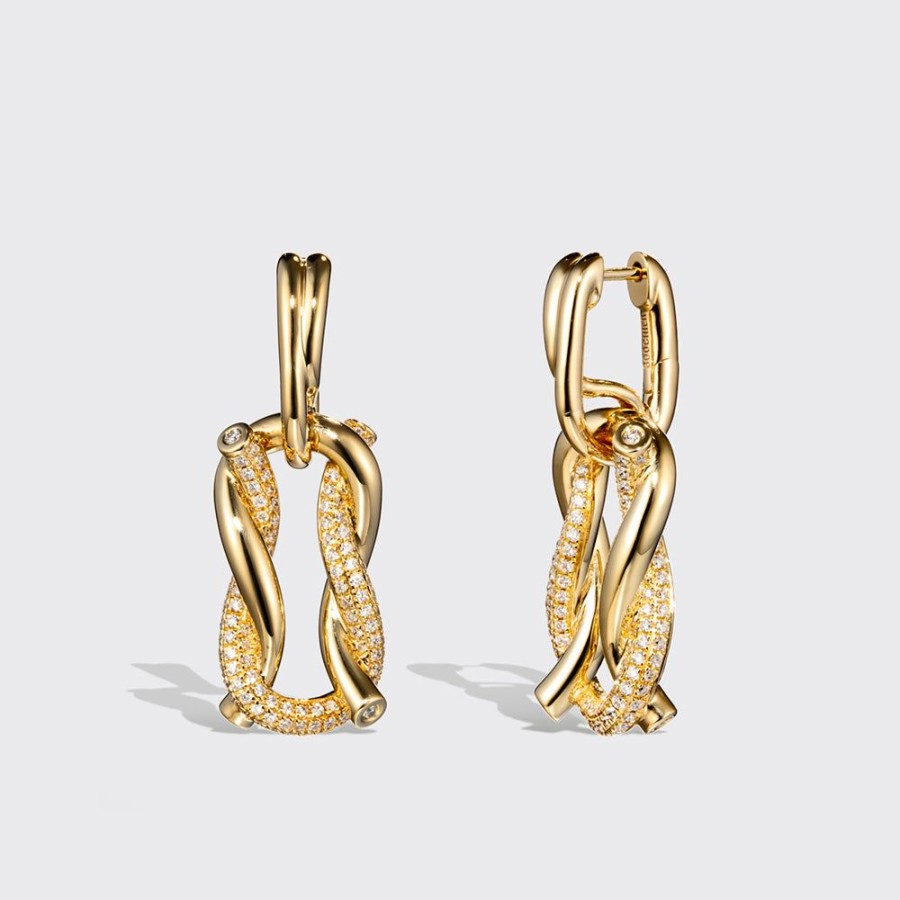 Jewelry Boochier | Jumbo Yellow Gold Half Diamond Ties Buckle Earrings