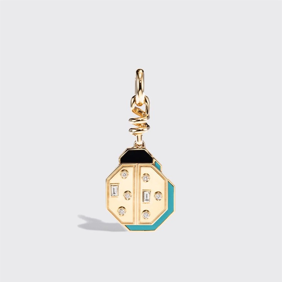 Jewelry Boochier | Turquoise Yellow Gold Ladybug Charm