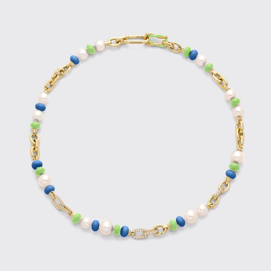 Jewelry Boochier | Dark Blue-Lime Green Diamond B-Boy Chain Necklace