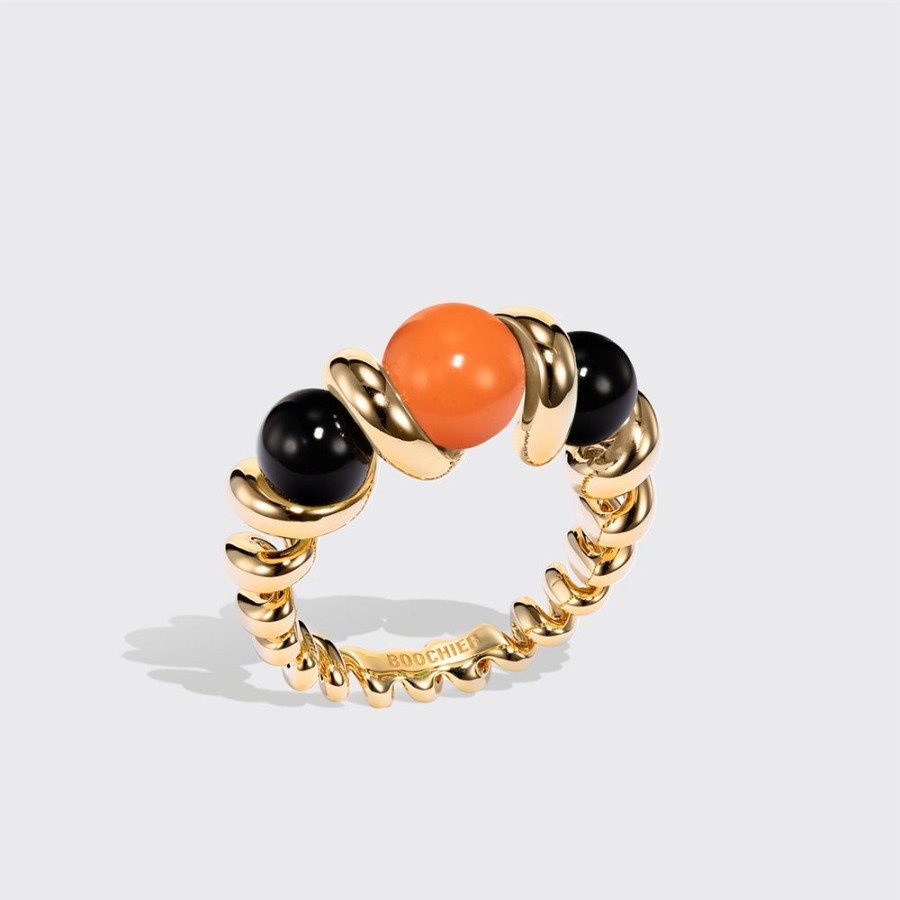 Jewelry Boochier | Onyx & Coral Gumball Slinkee Ring