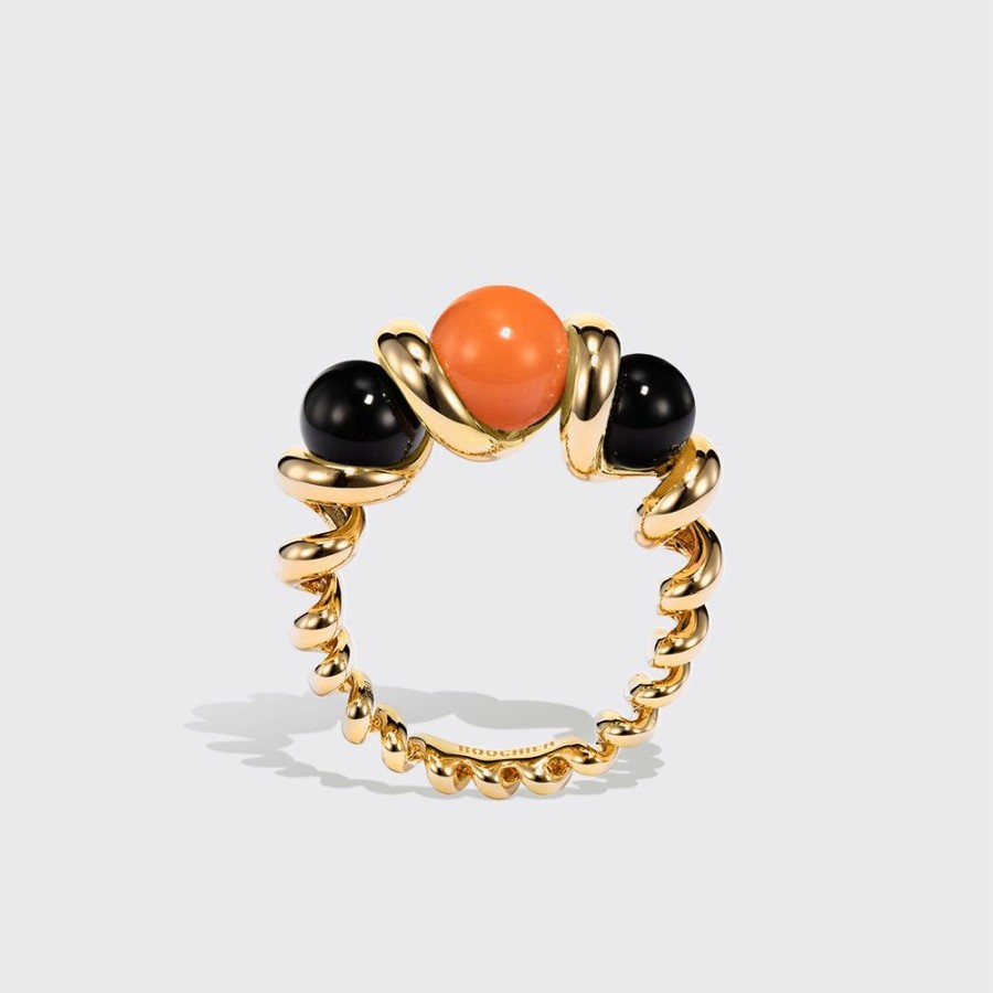 Jewelry Boochier | Onyx & Coral Gumball Slinkee Ring