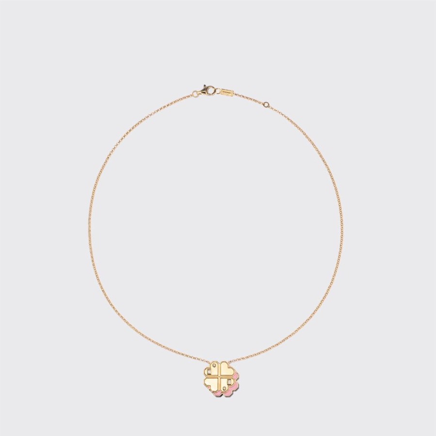 Jewelry Boochier | Pink Opal Yellow Gold Clover Leaf Necklace