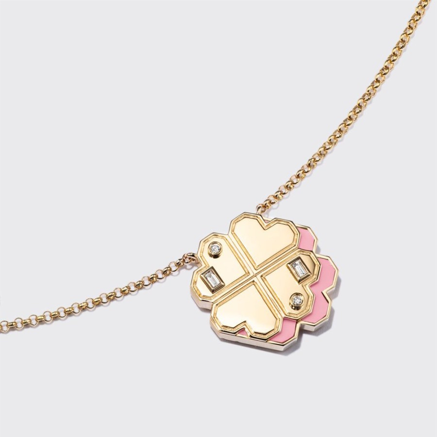 Jewelry Boochier | Pink Opal Yellow Gold Clover Leaf Necklace